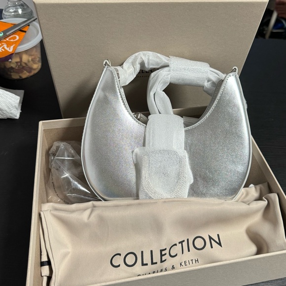 Gabine Metallic Leather Gem-Embellished Hobo Bag - Silver - Picture 9 of 9